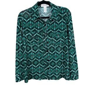 Brownstone Studio Petites Geometric Print Shiny Green Women’s Blouse Size Medium